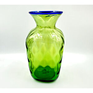 Vintage Blenko Vase Olive Cobalt Diamond Optic 1995 Catalog #9530 by Hank Adams